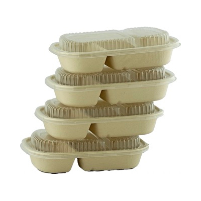 Sugarcane Unbleached Rectangular with PP lid 2Comp
