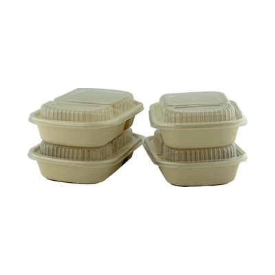 Sugarcane Unbleached Rectangular with PP lid 2Comp