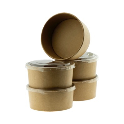 Brown Kraft Round  Container with Clear Lid 1300ml