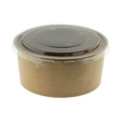 Brown Kraft Round  Container with Clear Lid 1300ml