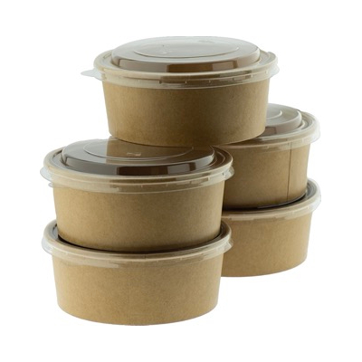 Brown Kraft Round Container with Clear Lid 750ml