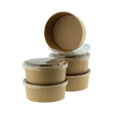 Brown Kraft Round Container with Clear Lid 750ml