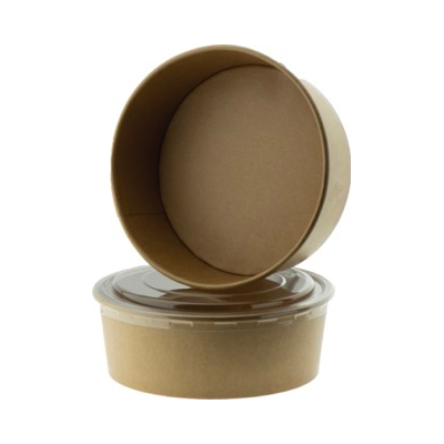 Brown Kraft Round Container with Clear Lid 1500ml