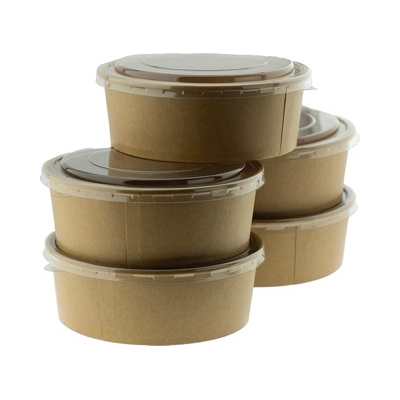 Brown Kraft Round Container with Clear Lid 1500ml