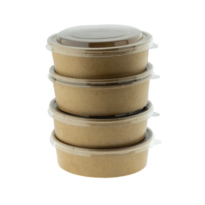 Brown Kraft Round Container with Clear Lid 500ml
