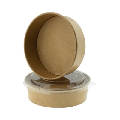Brown Kraft Round Container with Clear Lid 500ml