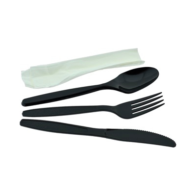 Plastic Cutlery Set Black HD – (Spoon , Fork, Knife & Napkin  )