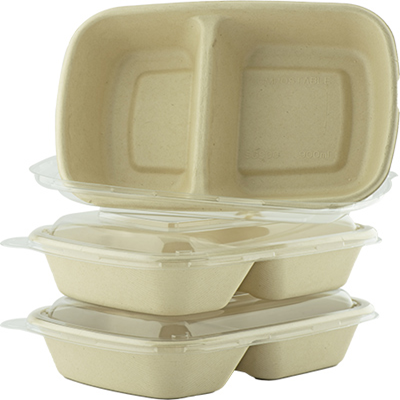 Sugarcane Rectangle 2 Compartment Container Unbleached CR-900-2