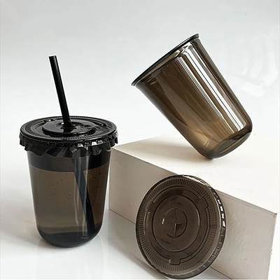 Black PET U Cup With Flat Lid