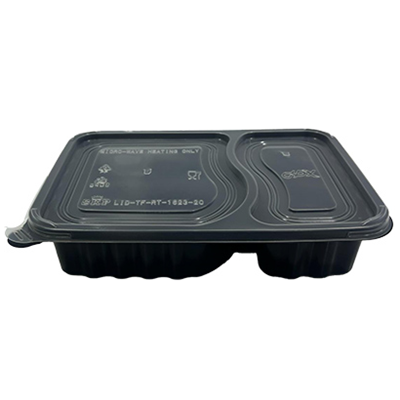 M/W HD Black Rectangle 2 Compartment Container PP1000