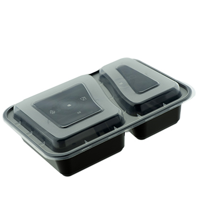 M/W HD Rectangle Black 2 Compartment Container RE 32-2